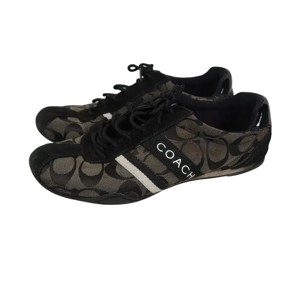 Coach Jane Black Monogram Logo Canvas Lace-Up Sneakers Womens 6